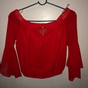 red flare sleeved blouse